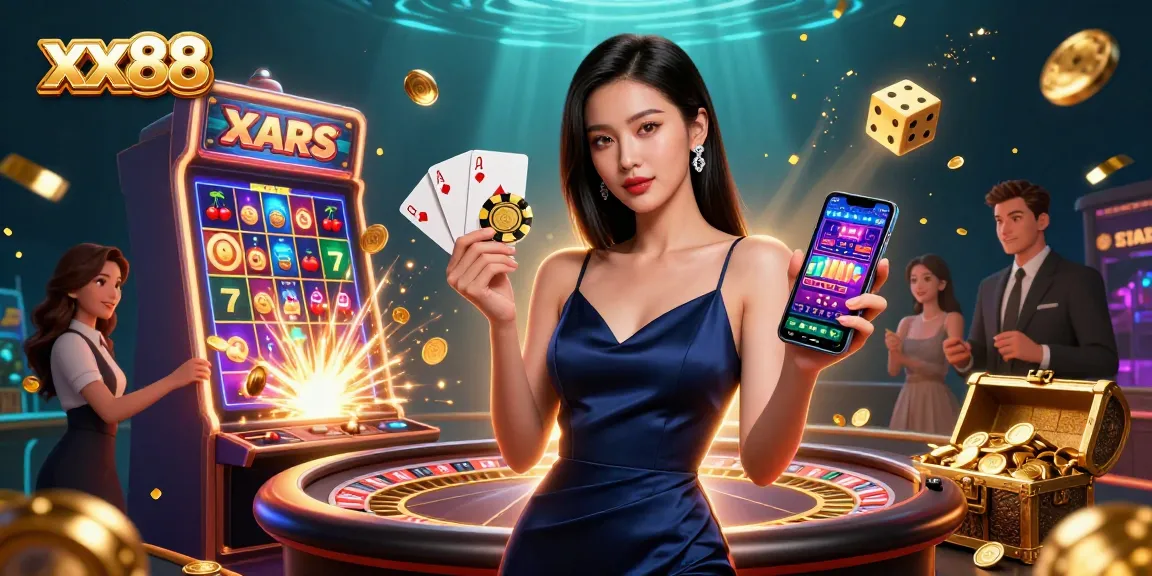 Win big with xx88 at a vibrant casino scene featuring stunning characters and dynamic game elements.