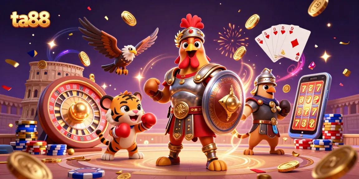 Experience excitement with ta88's dynamic gaming scene featuring roaring action and vibrant casino elements.