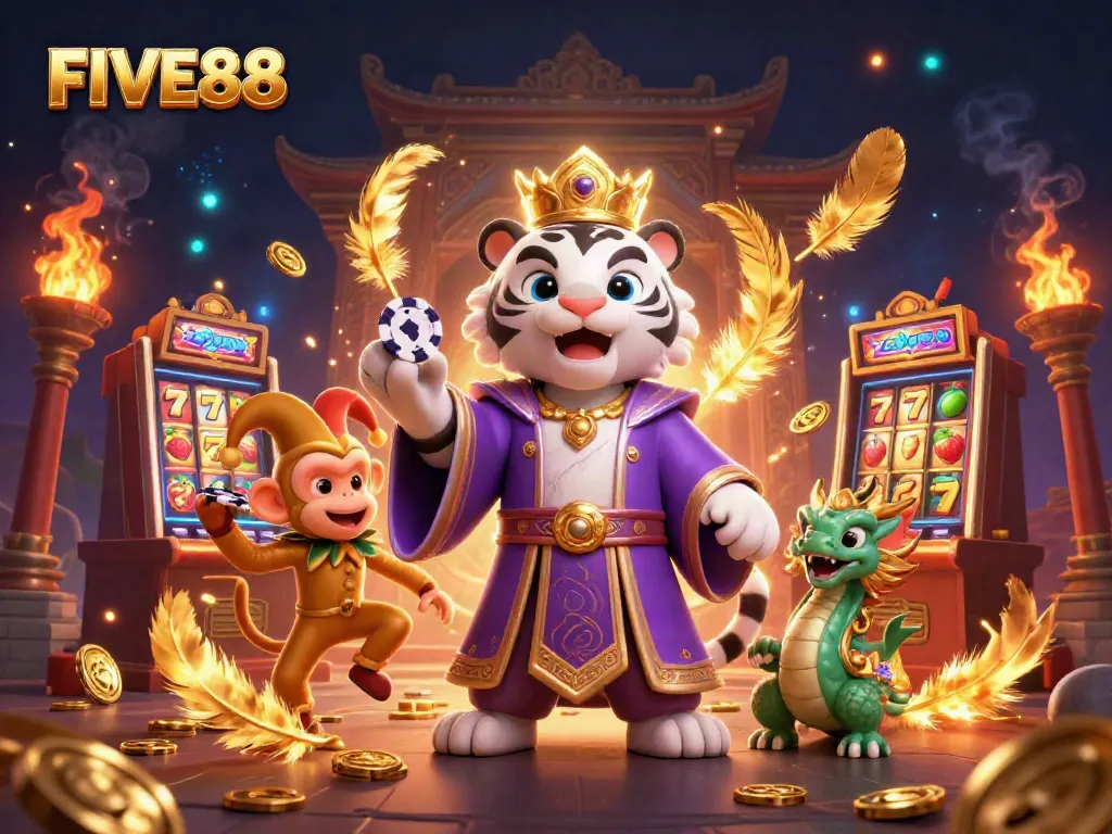 Experience the thrill of FIVE88 with dynamic characters in a vibrant casino world.