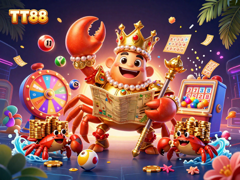 Experience winning with TT88's vibrant casino scene filled with dynamic lottery elements and treasures.