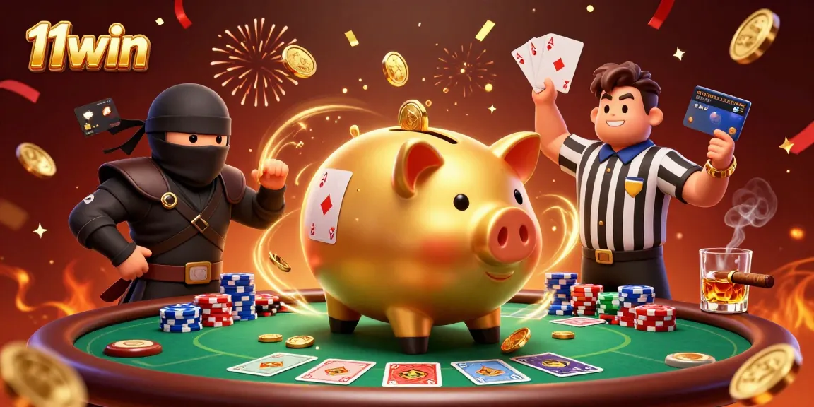 Experience thrilling action with 11win, featuring vibrant gaming characters and casino elements.