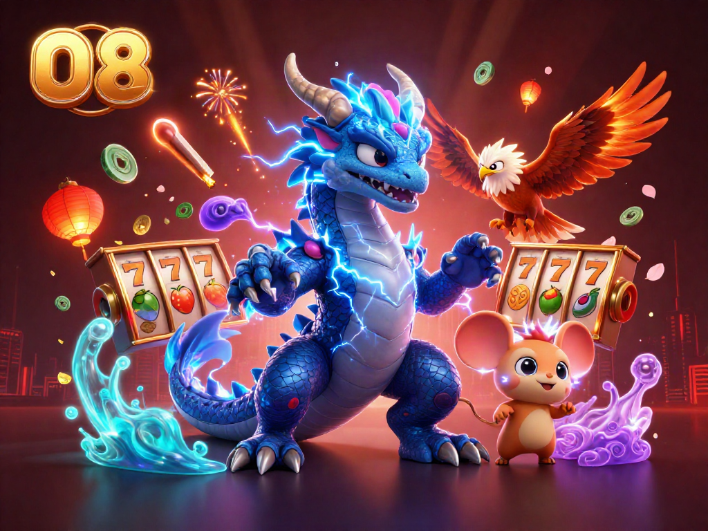 Engage with O8’s thrilling 3D casino world featuring vibrant characters and dynamic slot game action.