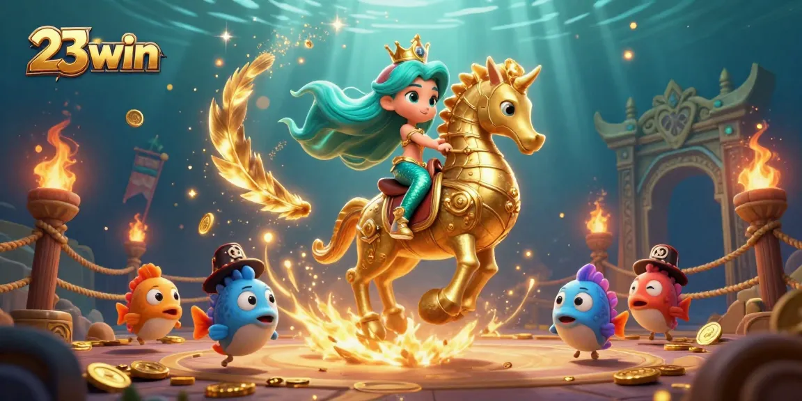 Experience the excitement of 23 win casino games with colorful characters and gold tokens in a vibrant underwater scene.