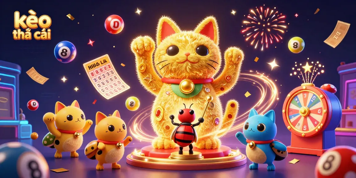 Experience the excitement with kèo nhà cái as the lucky cat waves among lively casino elements.