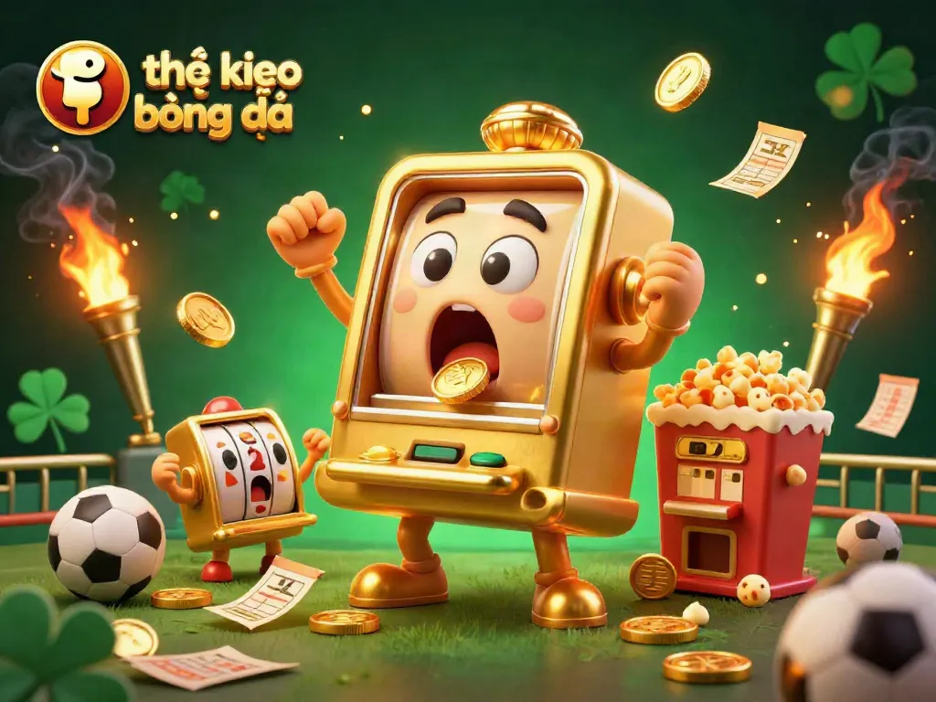 Engage in thrilling tỷ lệ kèo bóng đá as you witness a golden slot machine celebrating a jackpot.