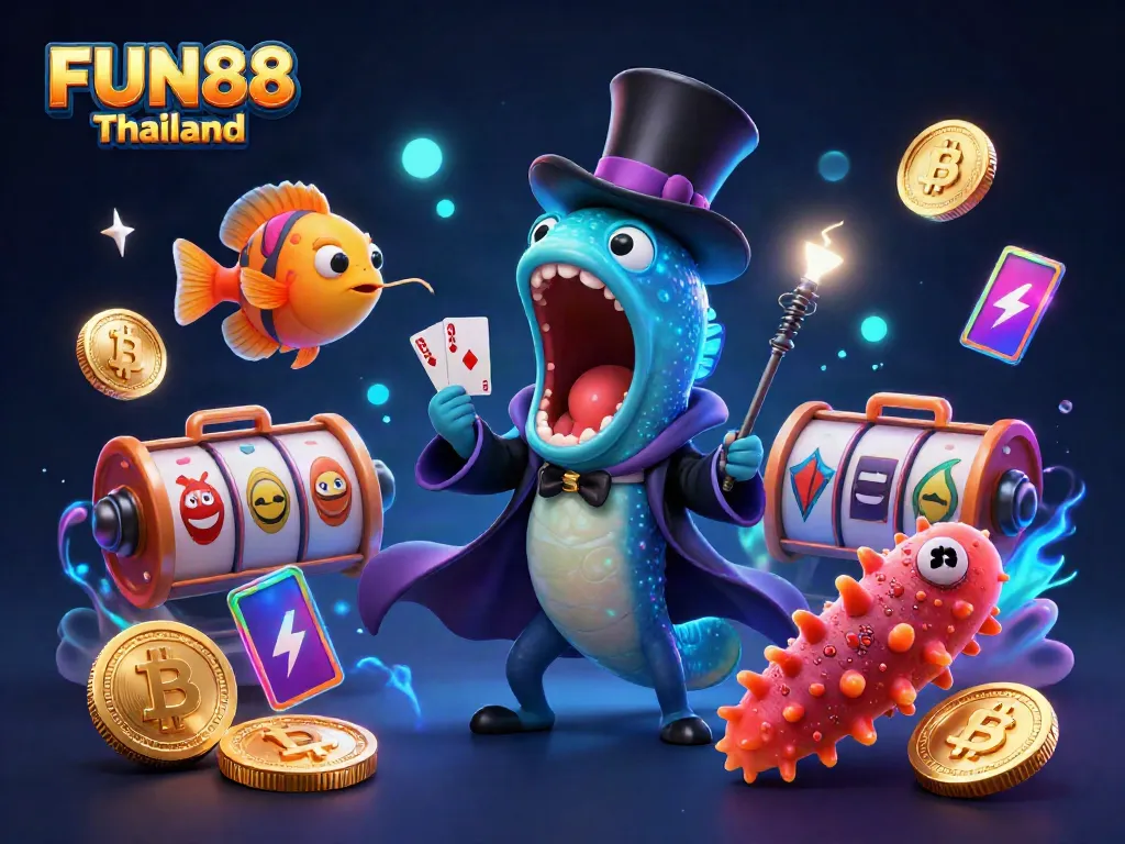 Experience gaming excitement with FUN88 Thailand, showcasing a magical underwater casino scene with unique characters.