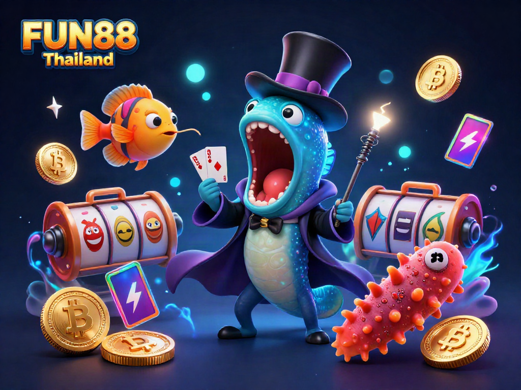 Experience gaming excitement with FUN88 Thailand, showcasing a magical underwater casino scene with unique characters.