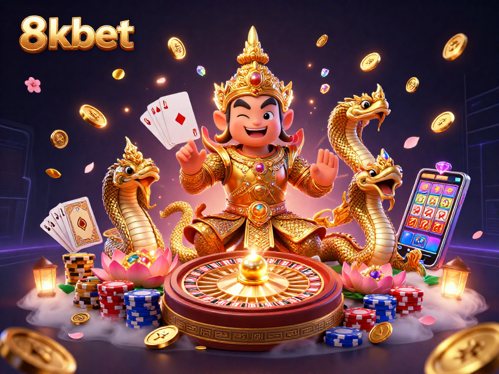 Win big with engaging 8kbet casino gaming, featuring golden guardian and spinning roulette.