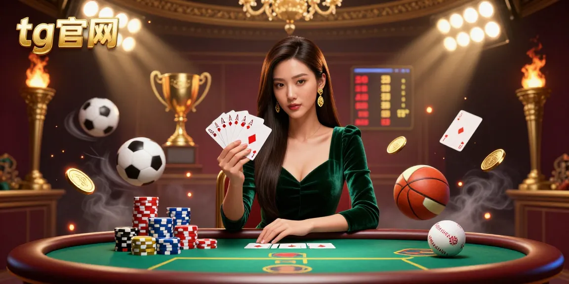 参与刺激的扑克游戏，tg官网展示了一位在优雅灯光下进行高赌注游戏的美丽女士。