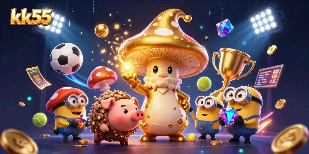 Play and win big at kk55 with an exciting 3D illustration of a casino adventure with treasure