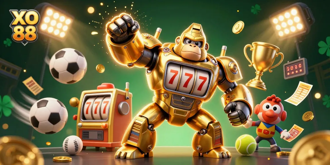 Experience thrilling wins with XO 88's dynamic gaming world featuring colorful sports action and vibrant casino elements.