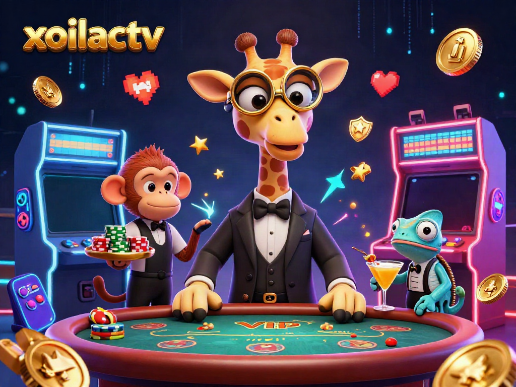 Experience the vibrant energy of xoilactv as a high-roller giraffe blends excitement with colorful casino elements.