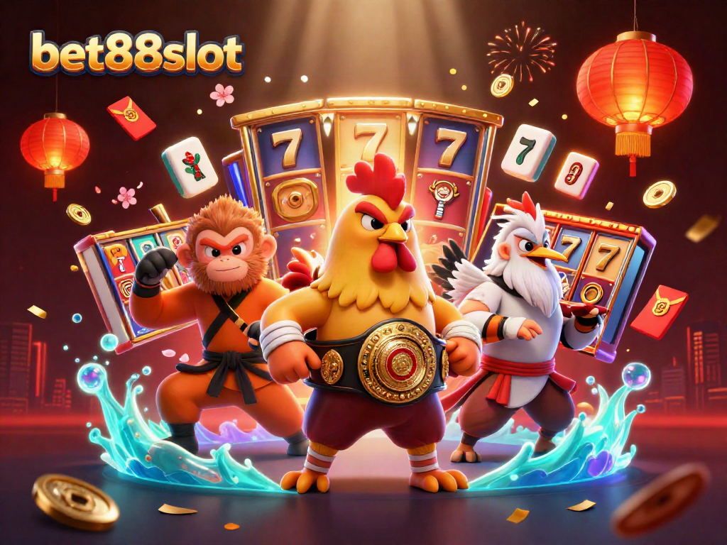 Experience thrilling slots at bet88slot with a vibrant showdown of characters and exhilarating game elements.