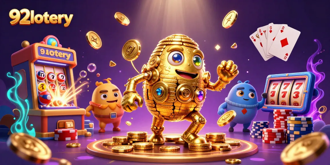 Spin the reels and win with 92lottery in this captivating lottery scene featuring golden golems.
