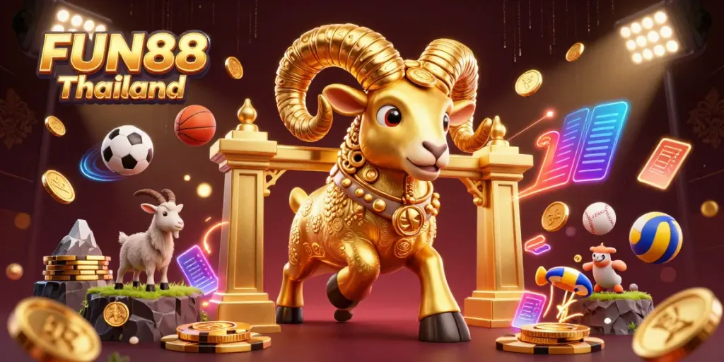 Experience the thrill of sports betting with FUN88 Thailand's dynamic ram illustration, showcasing action and excitement.