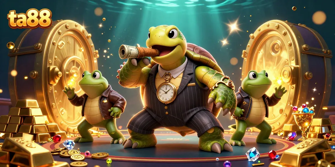 Experience the thrilling atmosphere at ta88 with a decorated casino scene featuring a stylized turtle and dynamic game elements.
