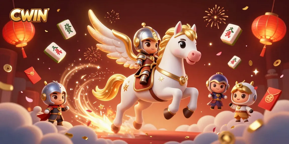 CWIN showcases thrilling gameplay as a celestial horse and knight navigate a vibrant casino realm filled with luck.