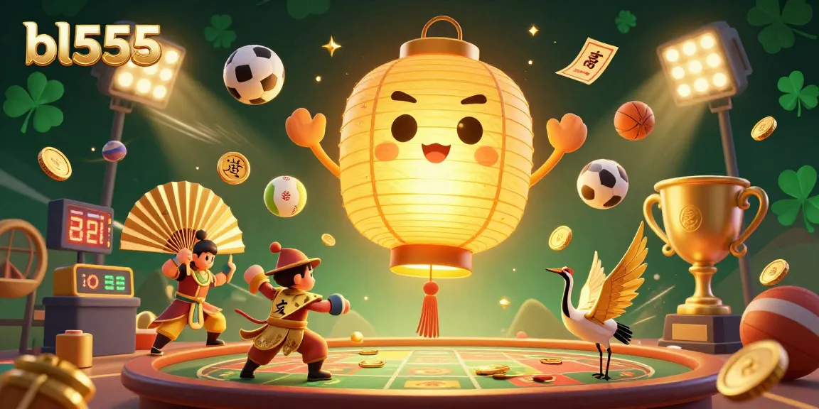 Experience thrilling gaming action at bl555 with a vibrant scene of golden lantern spirits and dynamic sports elements.