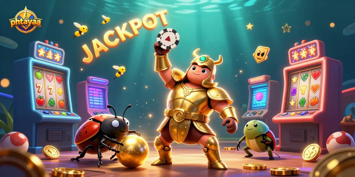 Phtayaa's vibrant 3D illustration showcases a beetle in armor lifting a poker chip amid dynamic casino elements.