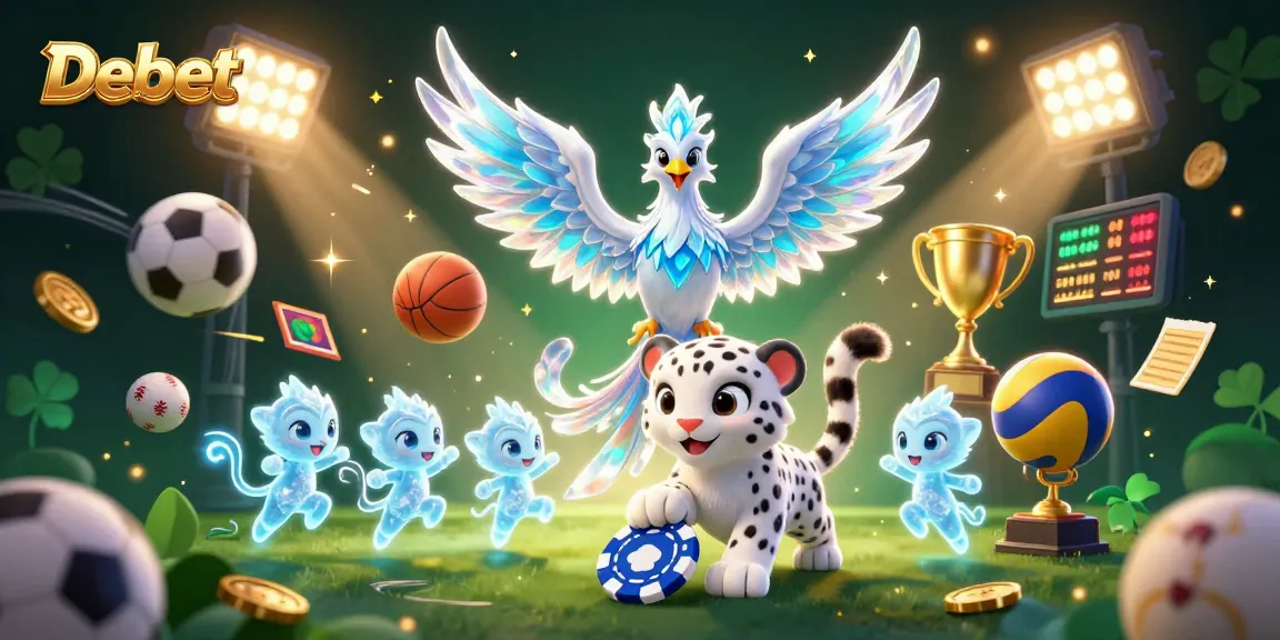 Experience the magic of Debet Casino with an ice phoenix and vibrant gaming elements.