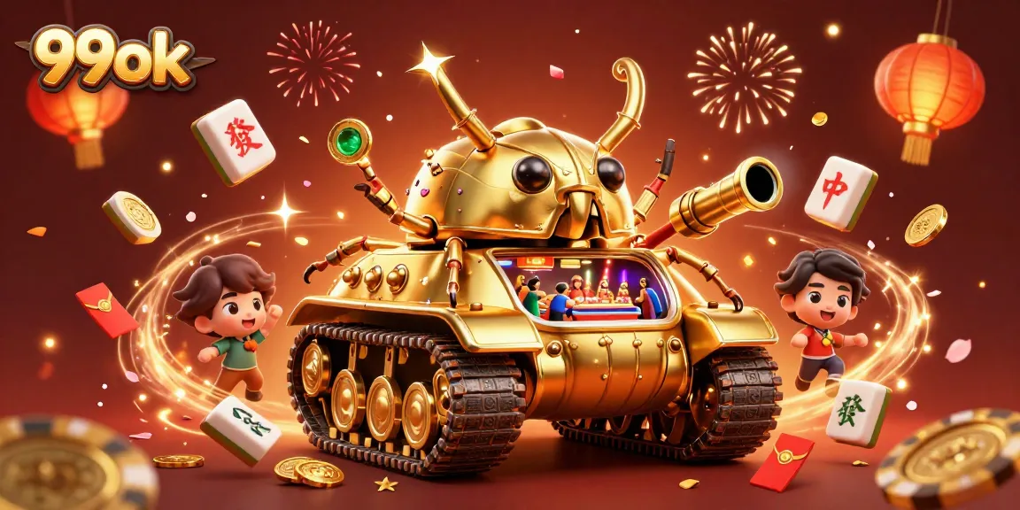 Experience the excitement of 99ok with a vibrant casino-themed illustration featuring festive elements.