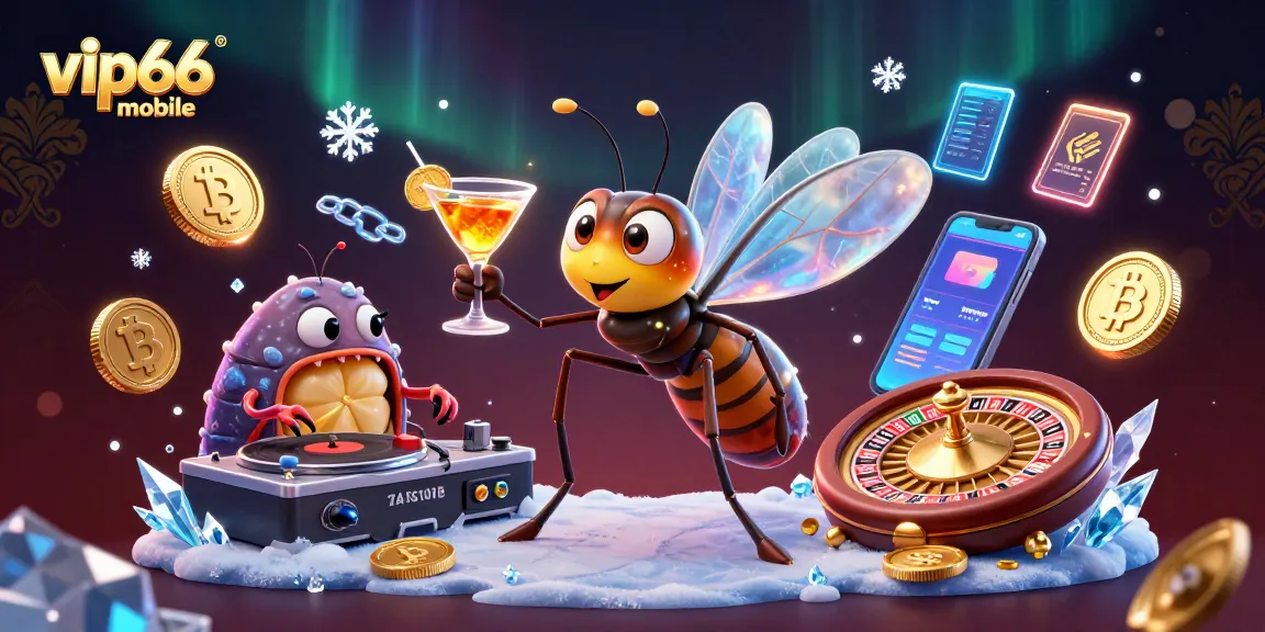 Experience vip66 mobile with a dynamic 3D casino-themed illustration featuring unique game mascots.