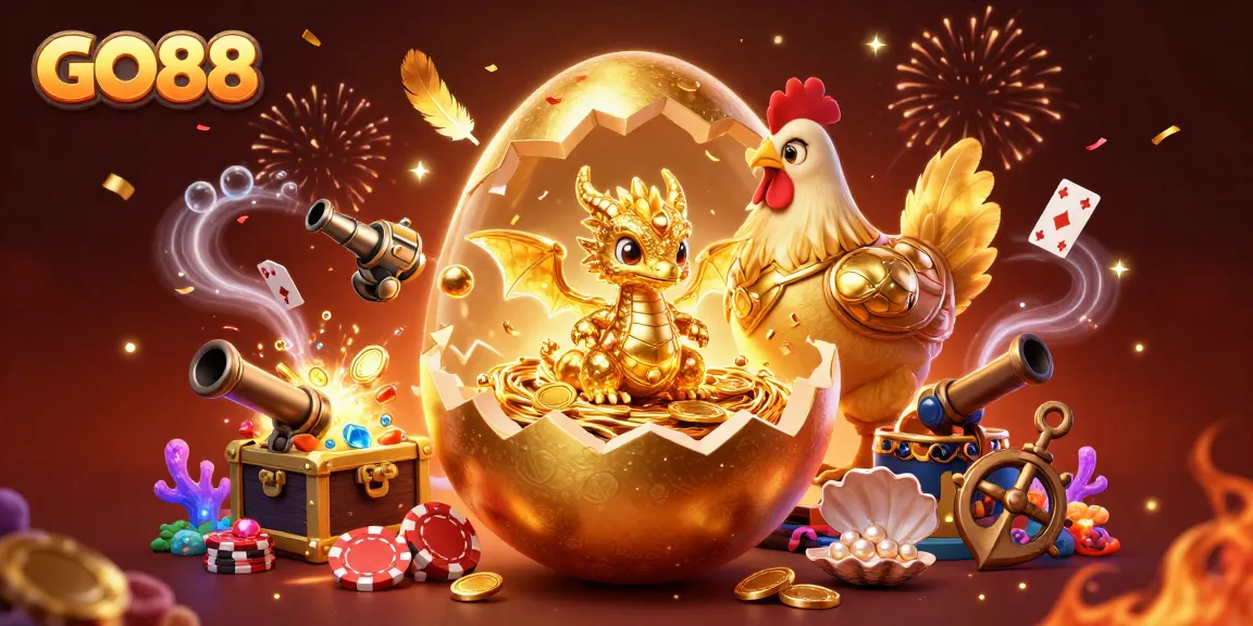 Experience the excitement of GO88 with a golden dragon on poker chips and treasure!