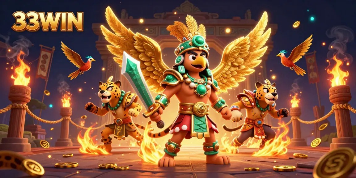 Engage in thrilling gameplay at 33WIN with dynamic Aztec warriors and compelling casino elements.