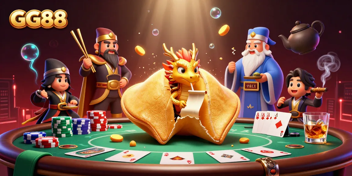 Engage with GG88's vibrant 3D casino virtual scene featuring dragon guardians and poker excitement.