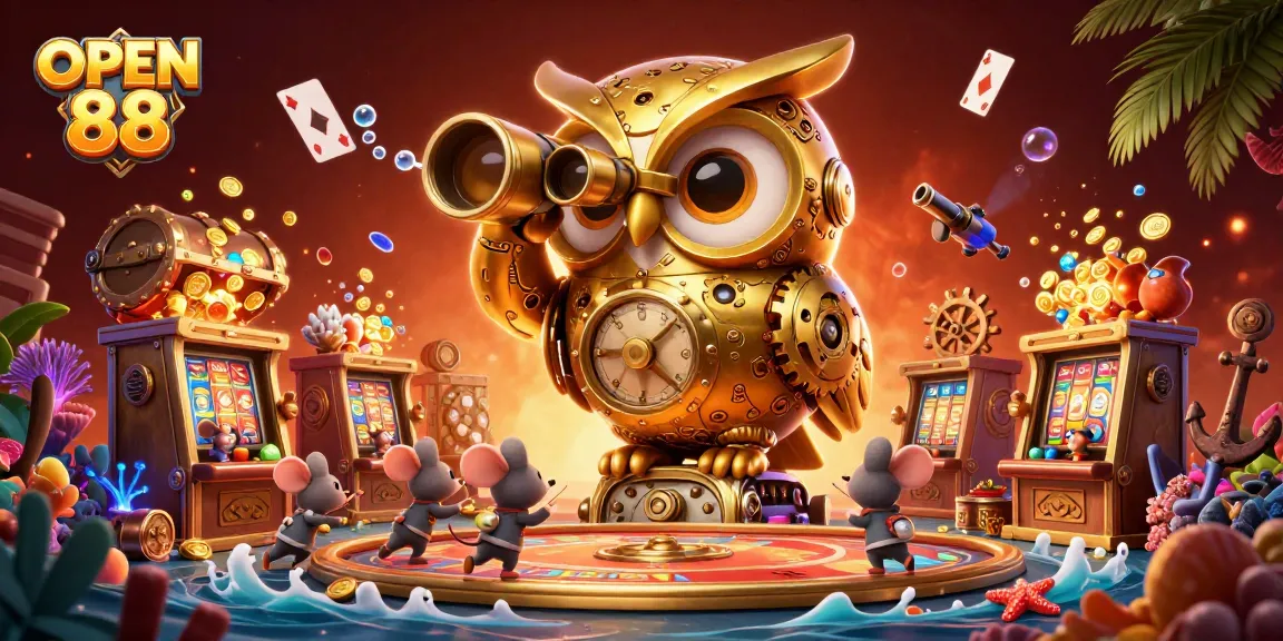 Engage with OPEN 88 in a vibrant casino scene filled with gold, games, and excitement.
