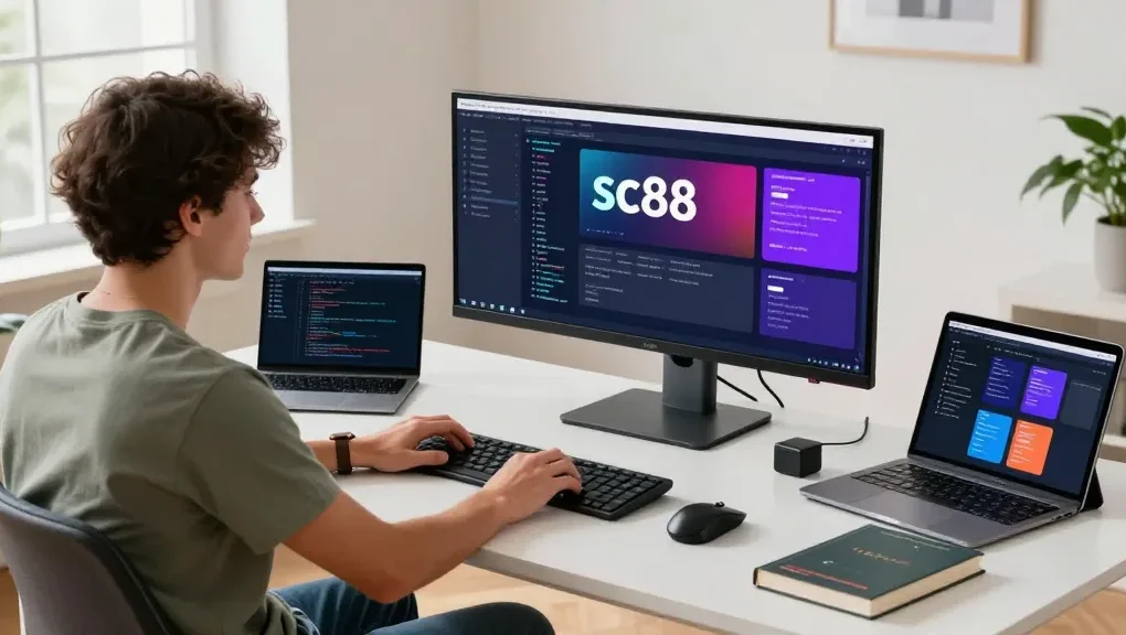 Developer coding on innovative sc88 platform in modern workspace