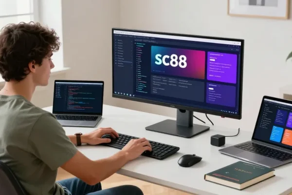 Developer coding on innovative sc88 platform in modern workspace