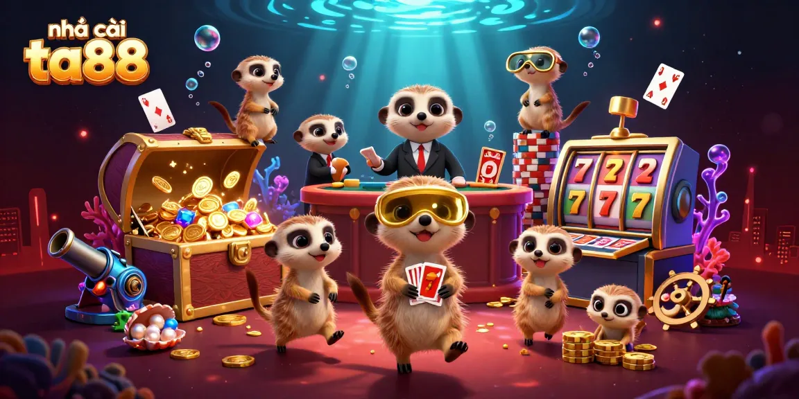 Engage with the vibrant casino experience at nhà cái ta88, featuring animated meerkats in an underwater fortune scene.