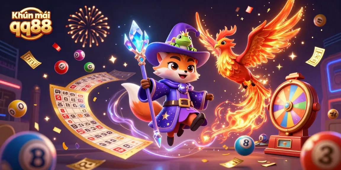 Engage in Khuyến mãi qq88 with our stunning illustration showcasing vibrant lottery elements and magical characters.
